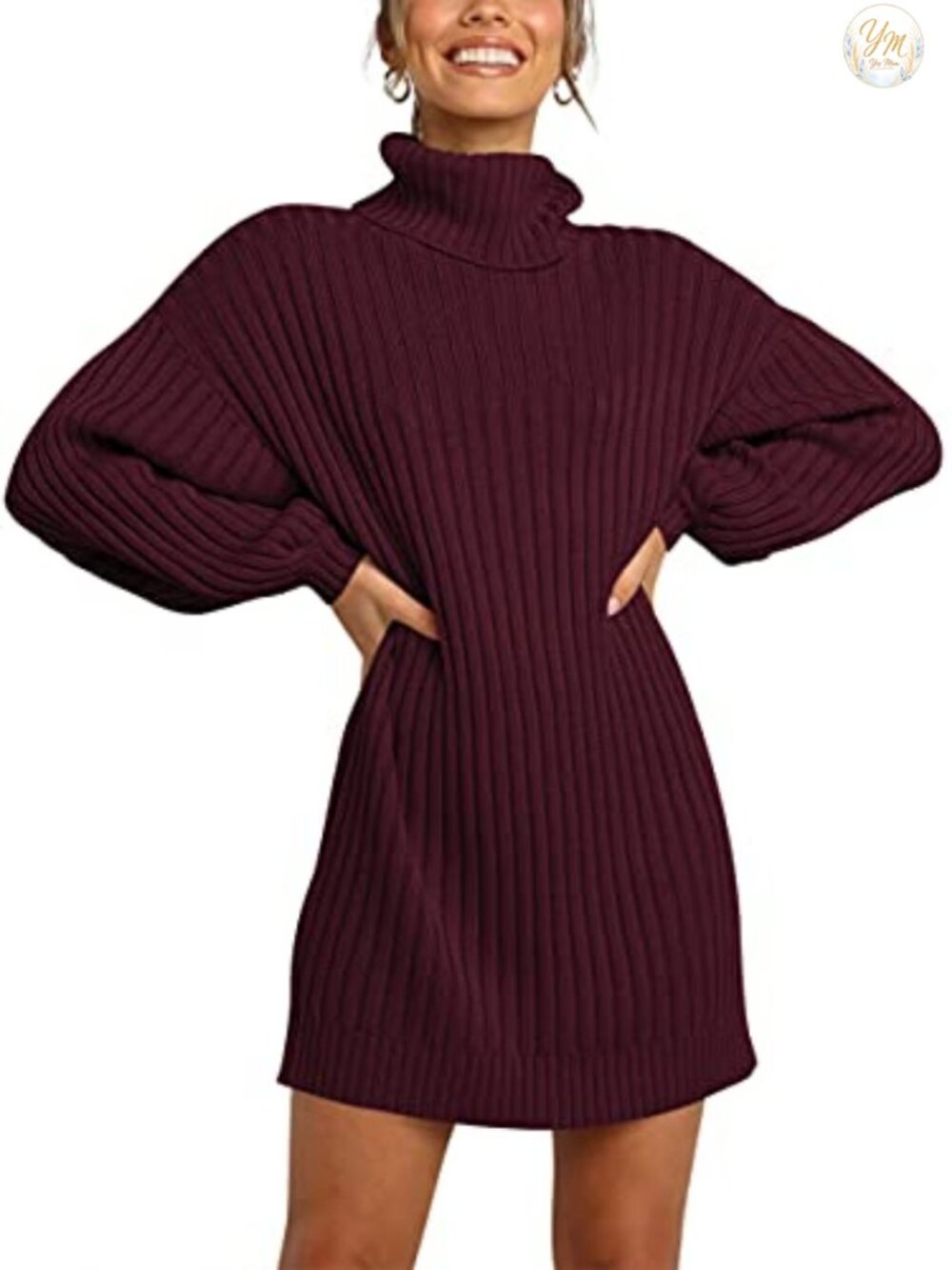 Oversized Cowl Neck Long Sleeve Sweater Dress Batwing Knit Casual
